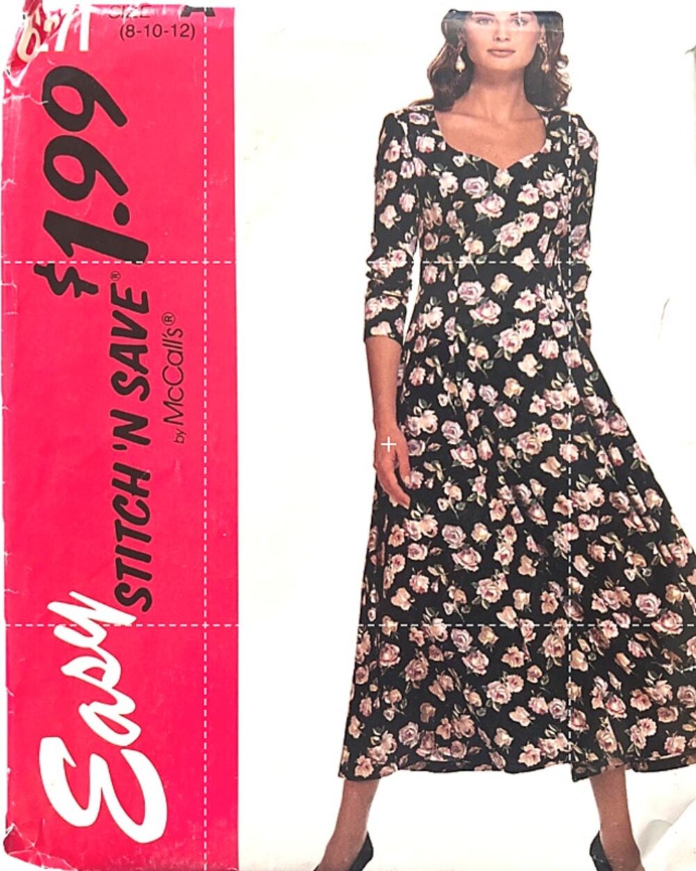 1990’s McCall's EASY Sewing Pattern Fit & Flare Dress Sweetheart Neck Sz 8-12 UC